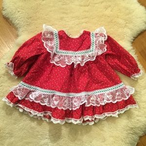 Vintage Bryan red dress with lace ruffles